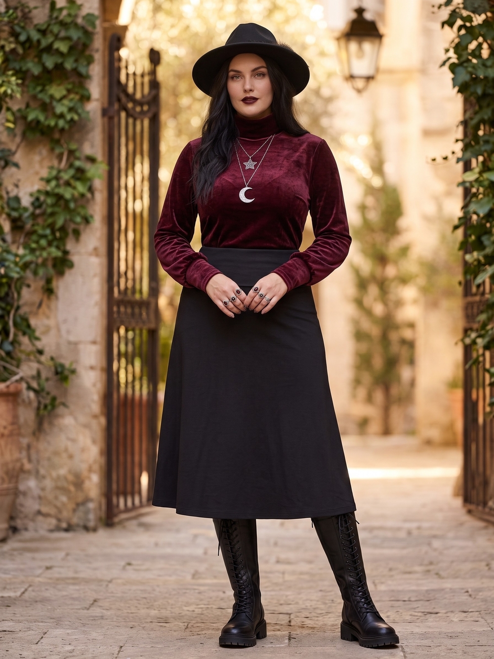Foldover Midi Skirt Slimming Minimalist A-Line Dark Romance Whimsigoth